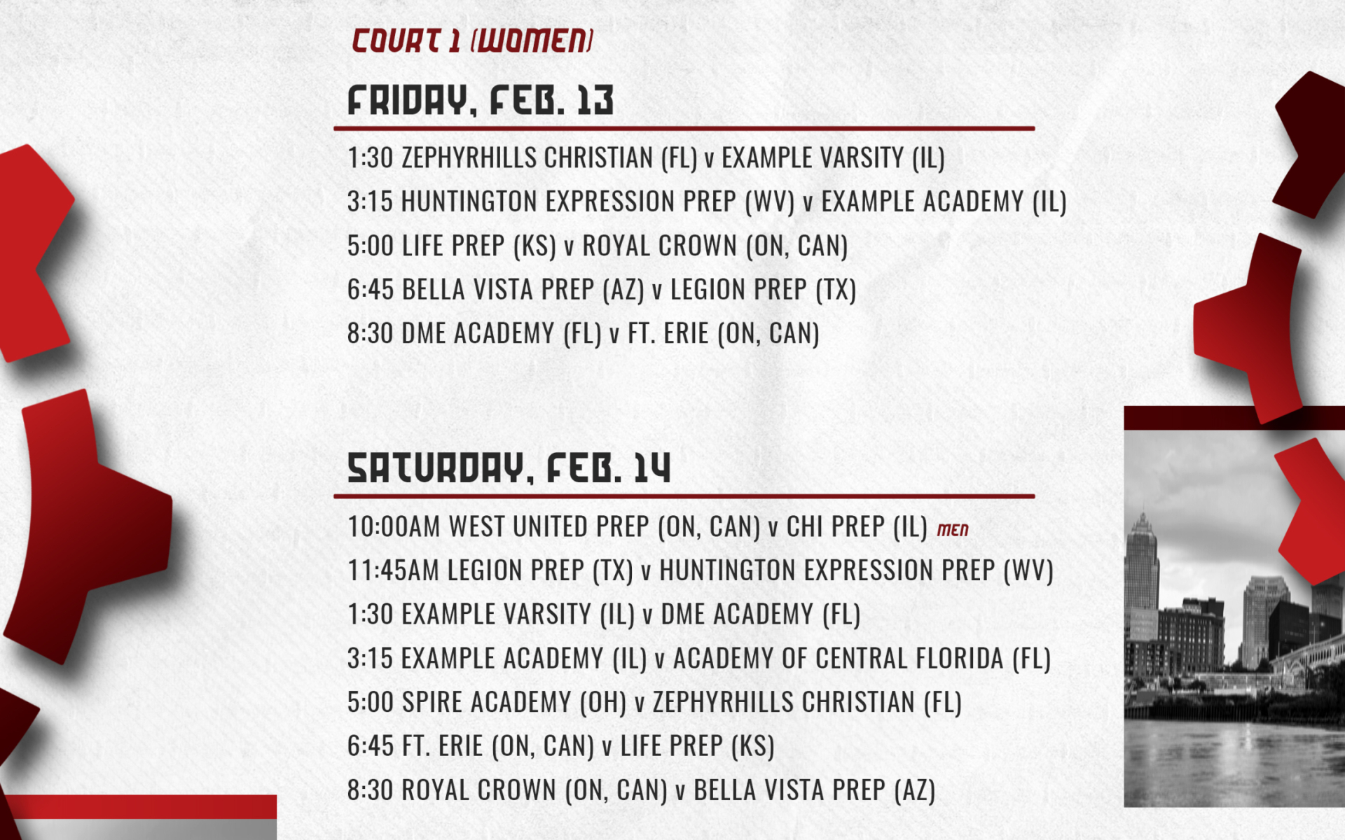 Women's schedule at Spire Academy in Ohio