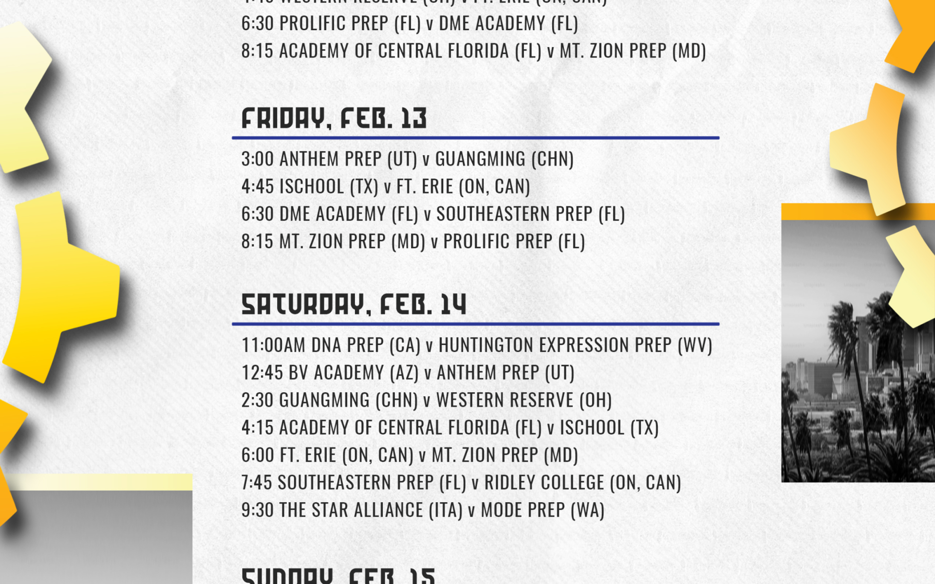This week's schedule in Los Angeles