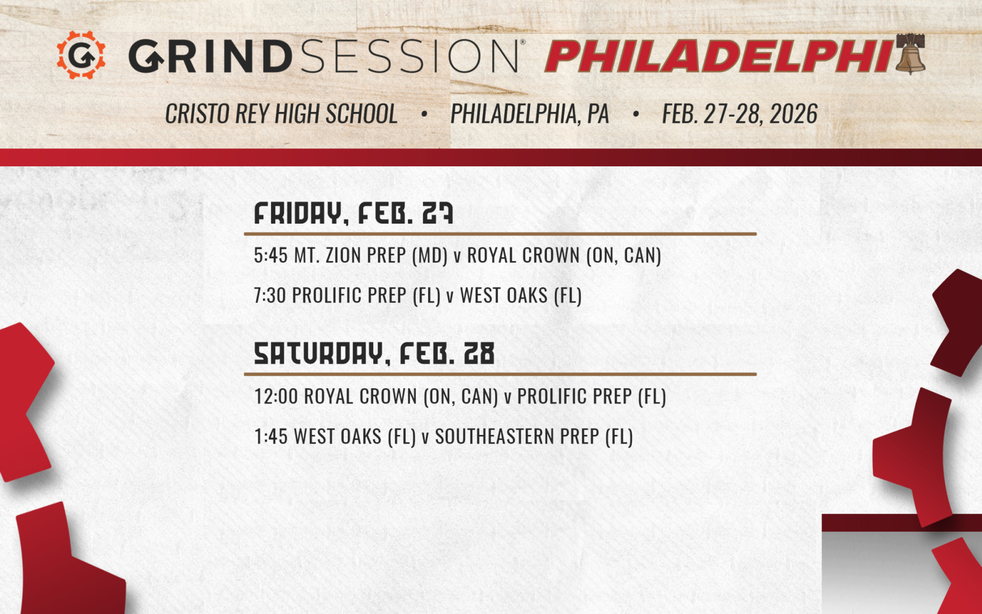 2026 Schedule for Philadelphia