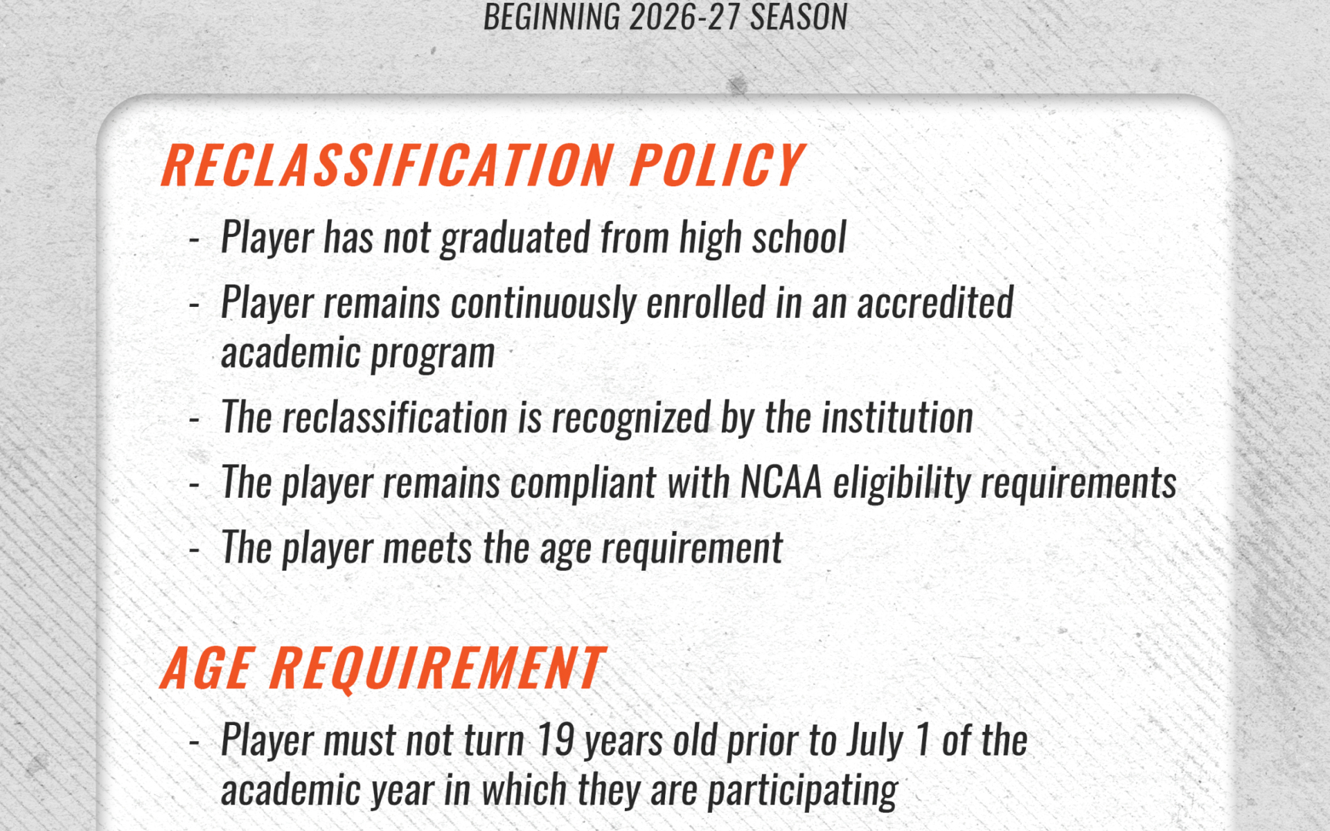 Rule Update for Upcoming Season