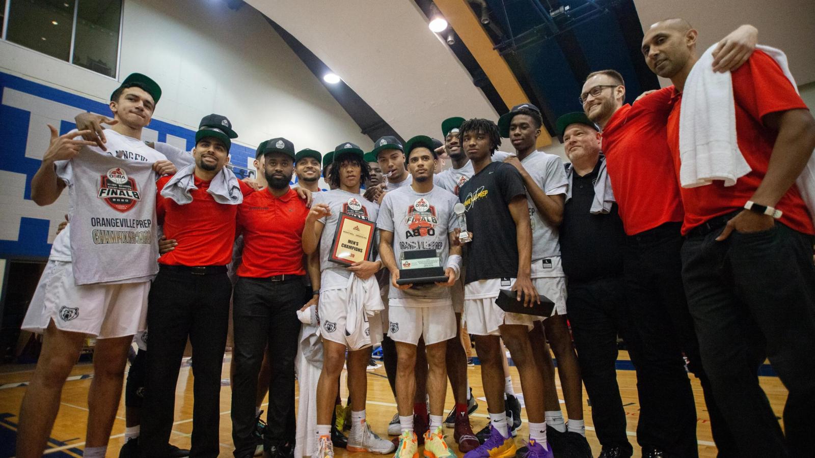 Orangeville Prep celebrates its 2020 OSBA championship and perfection season. Photo courtesy of the Athlete Institute.