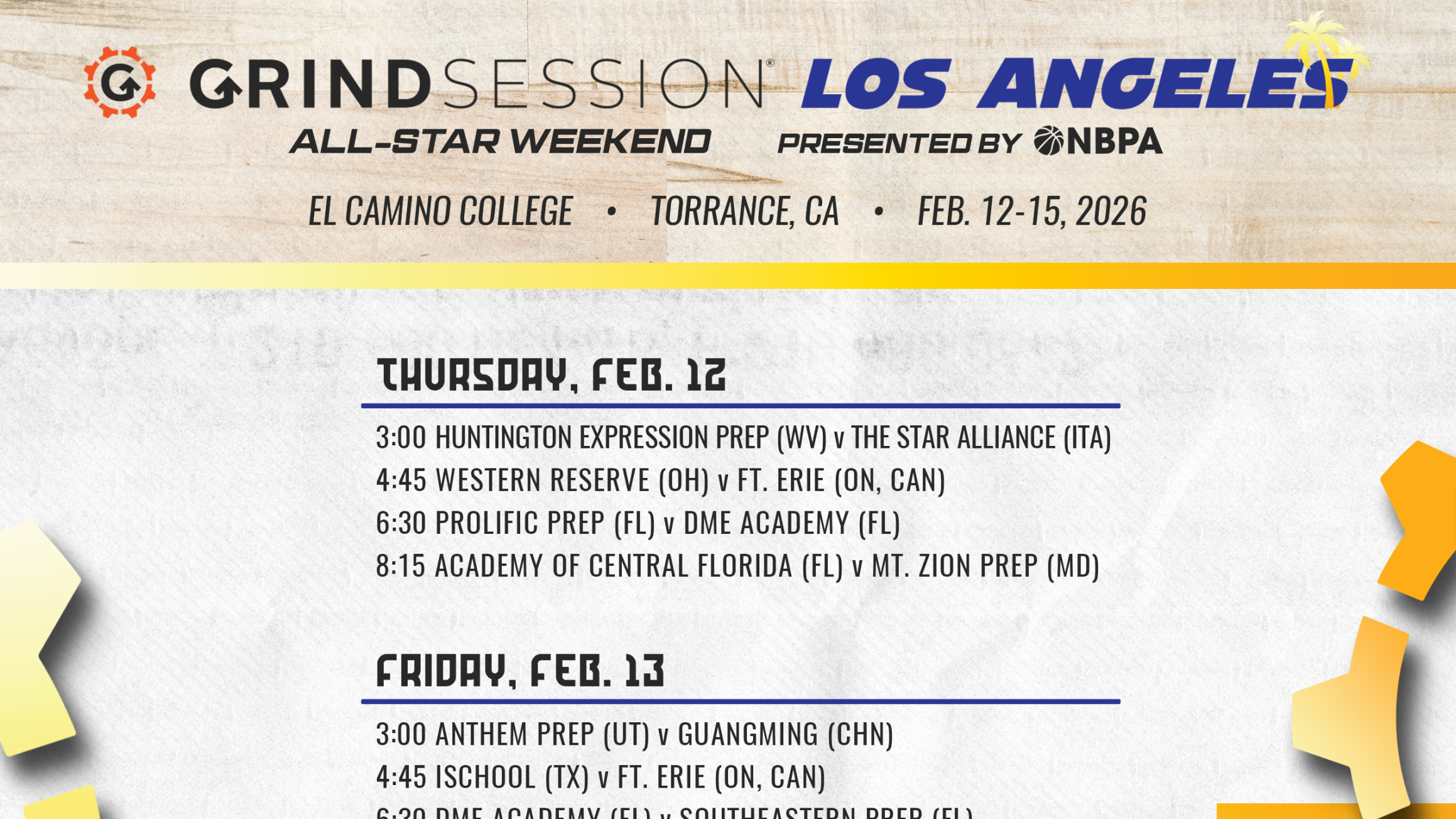 This week's schedule in Los Angeles