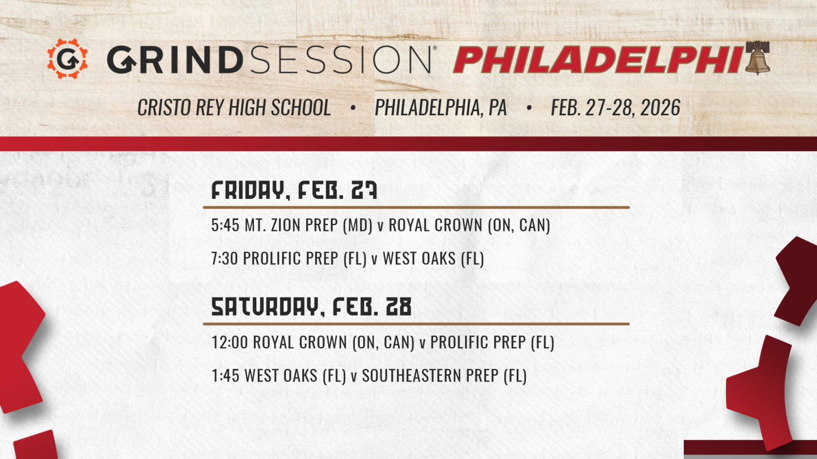 2026 Schedule for Philadelphia