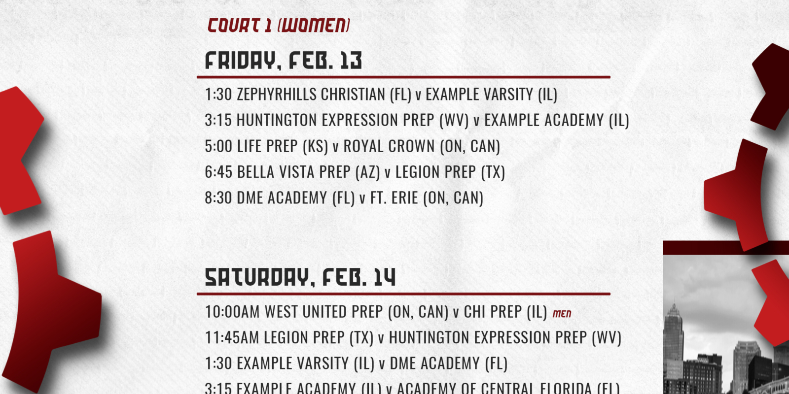 Women's schedule at Spire Academy in Ohio
