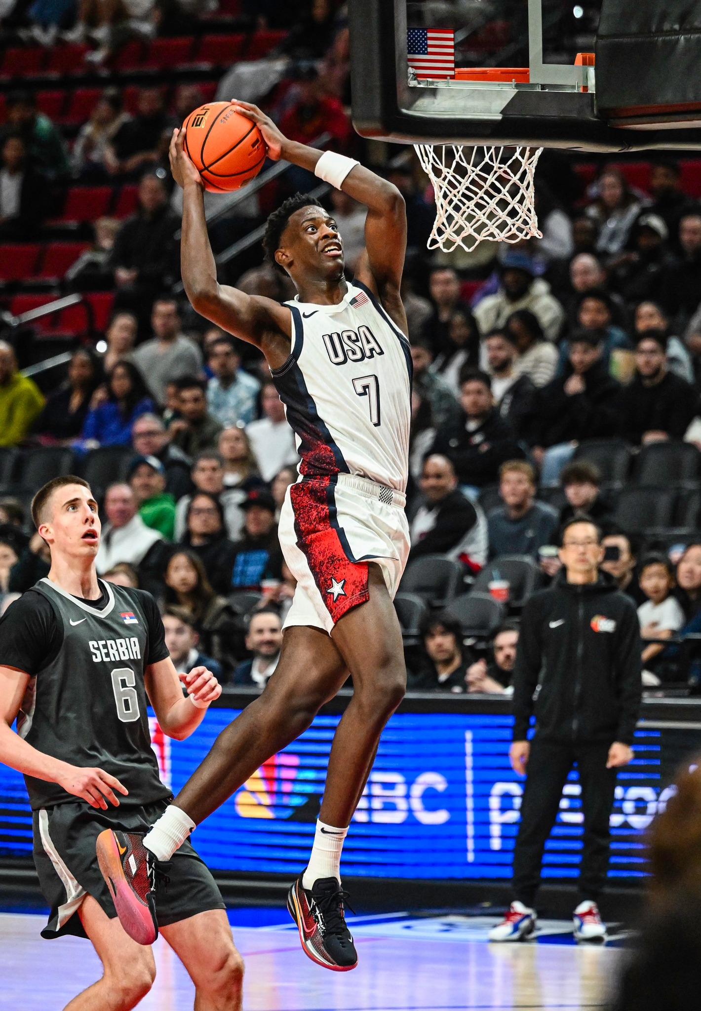 AJ Dybantsa dunks at the 2025 Nike Hoop Summit