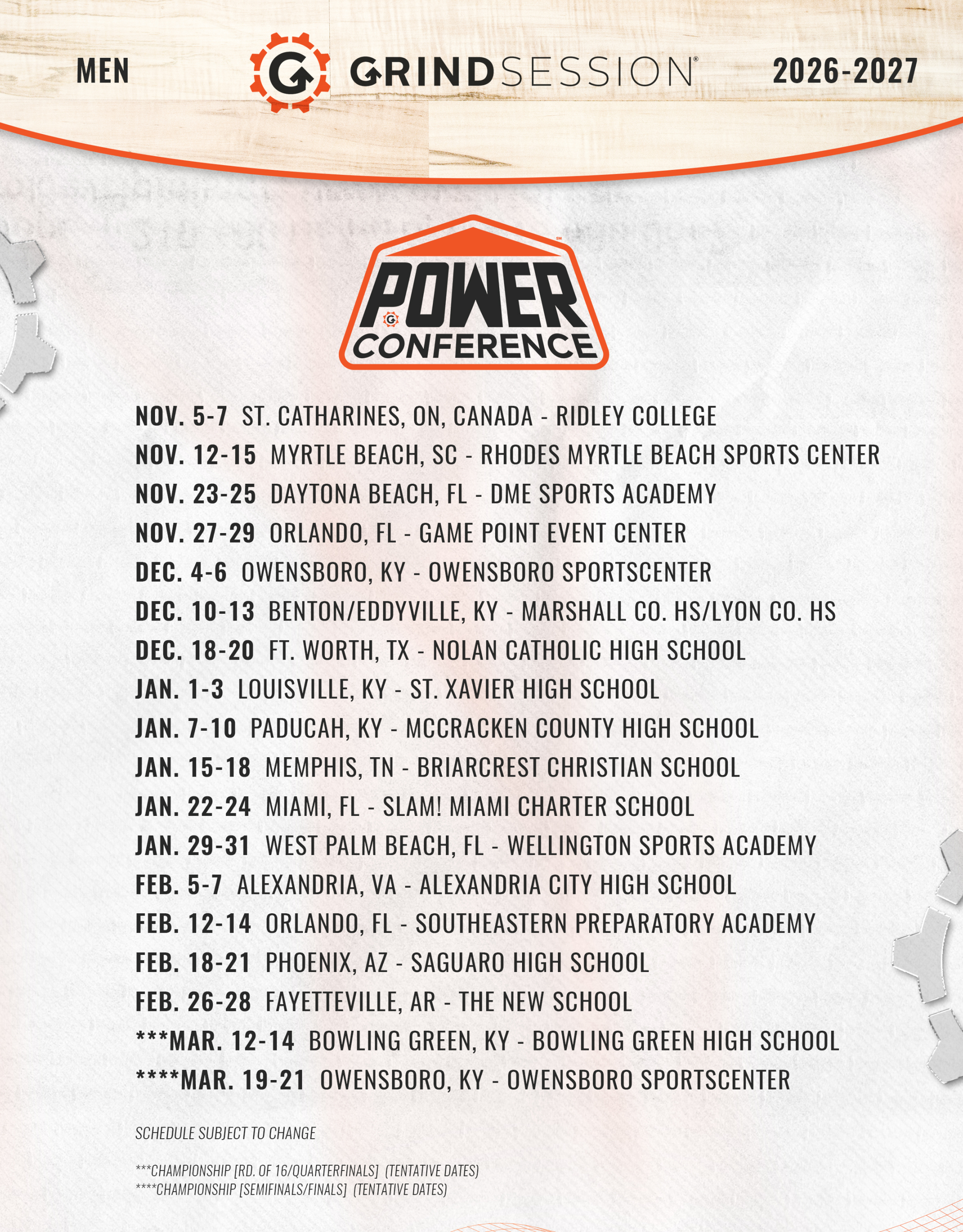 2026-2027 Power Conference Schedule