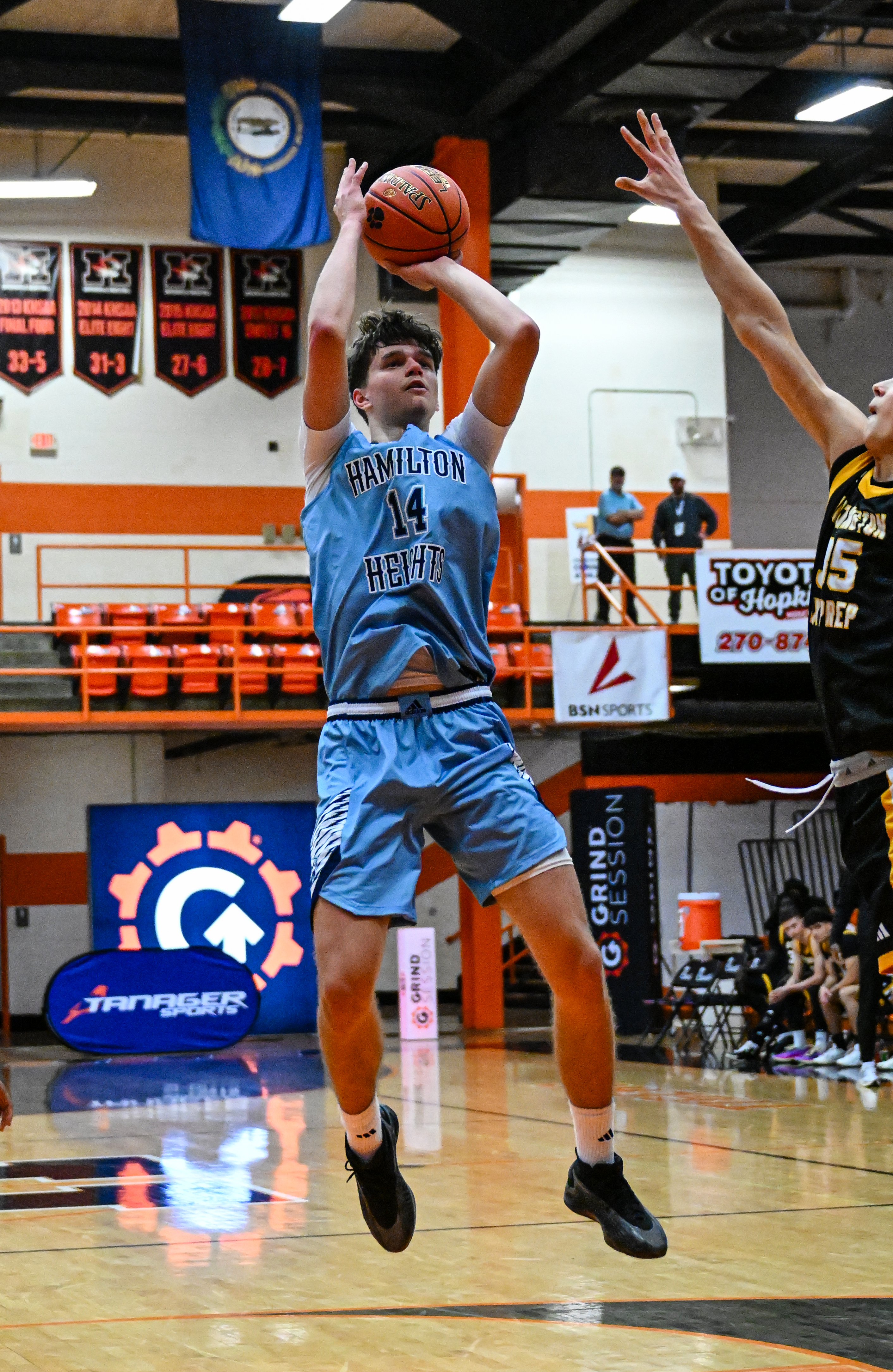 Toms Birste hits the short jumper for Hamilton Heights