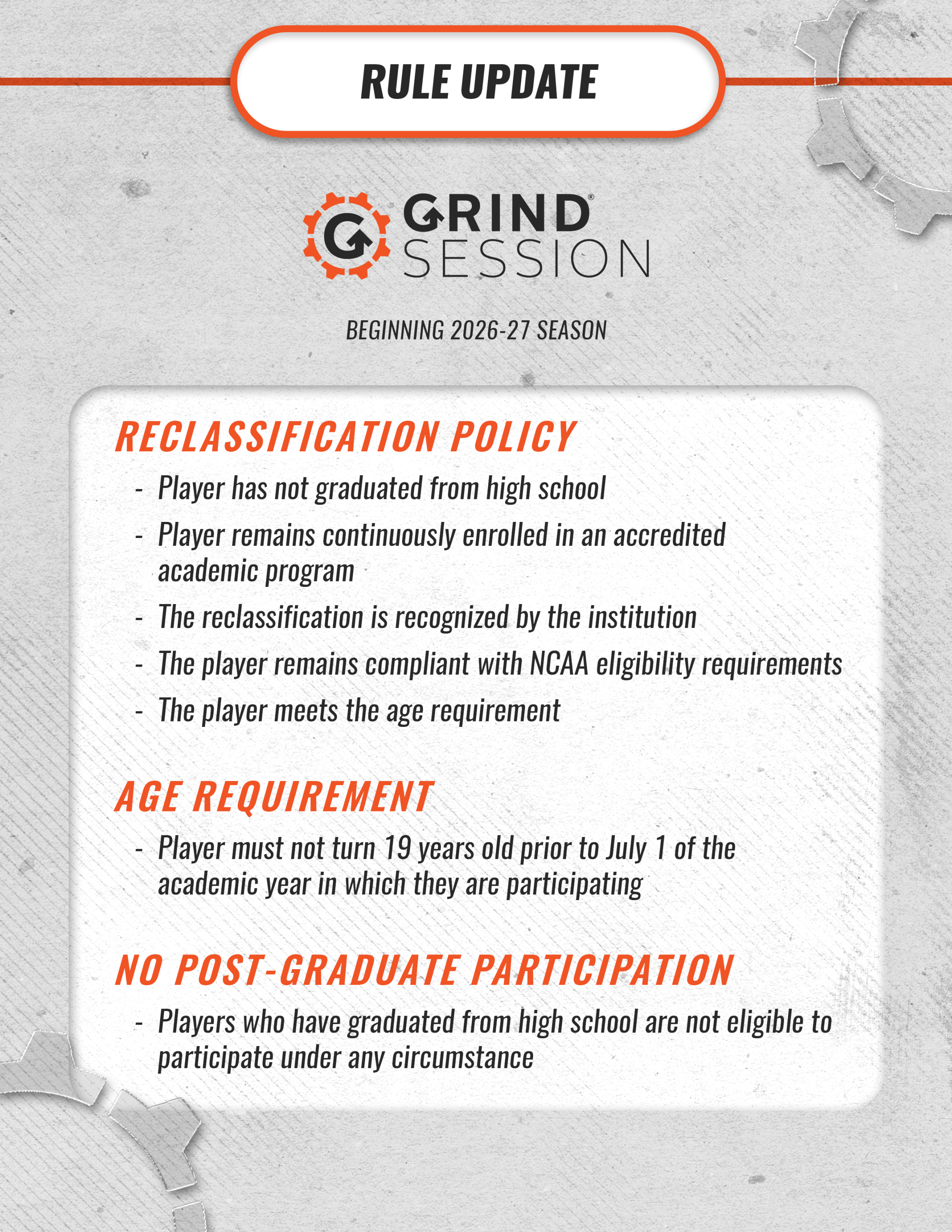 Rule Update for Upcoming Season