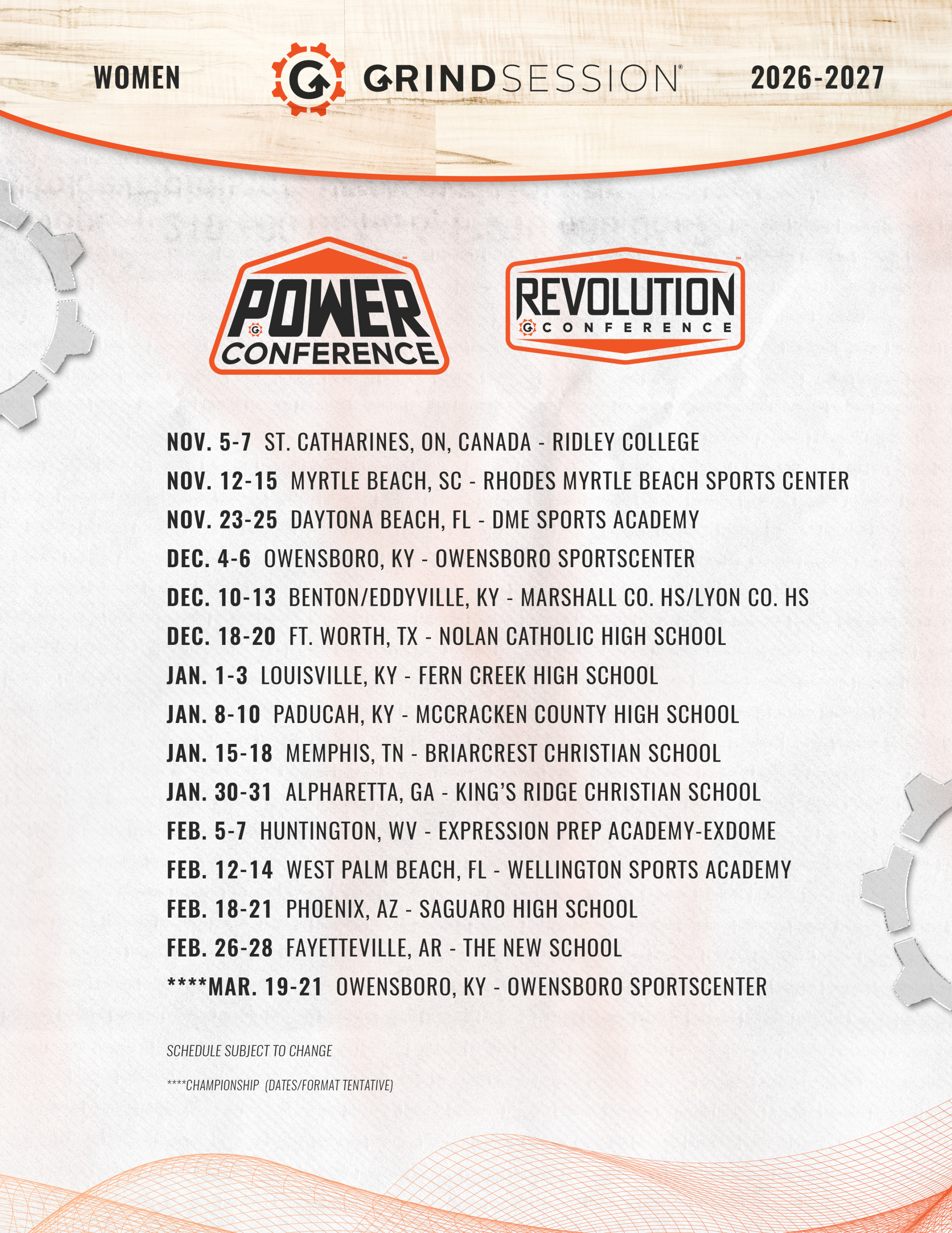 Women's Schedule for 2026-2027